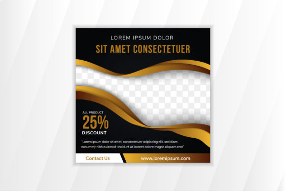 Black Gold Square Banner Wave Papercut Design: A Modern Graphic Solution for Social Media and Marketing