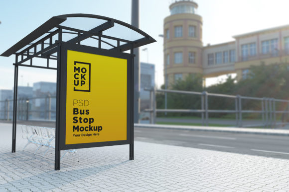 Bus Stop Shelter Sign Signage Product for Realistic Ad Mockups