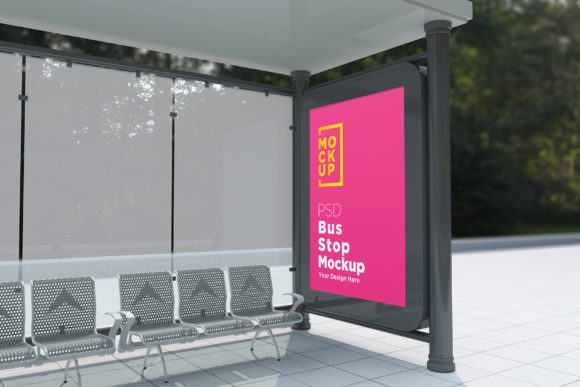 City Bus Stop Billboard Signage Product for Realistic Ad Mockups