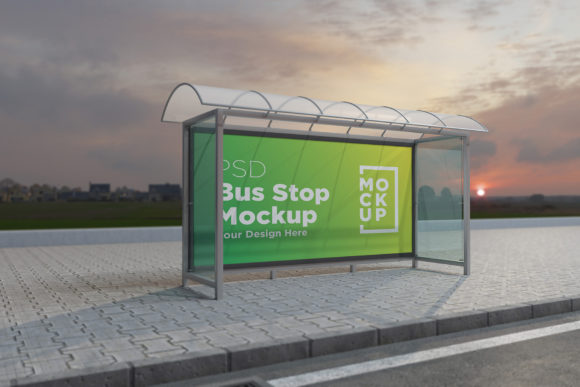 City Bus Stop Shelter Billboard Mockup for Realistic Ad Presentations