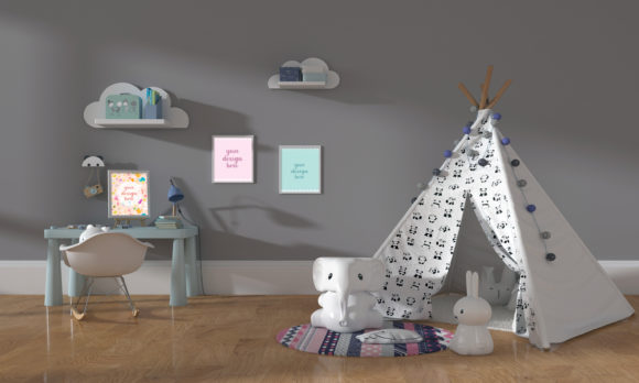 Enhance Your Brand with a Kids Bedroom with Tint and Empty Frames 3D Mockup