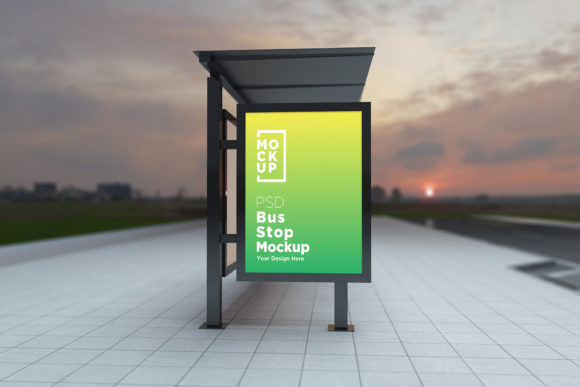 Evening View Bus Stop Sign Product: A Strategic Tool for Realistic Advertising Mockups