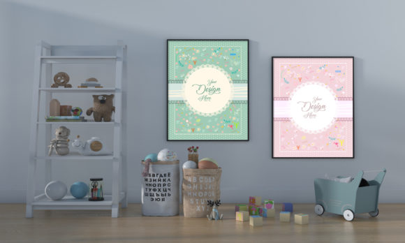 Kids Bedroom or Nursery with Empty Frame: A Creative Tool for Artists and Marketers