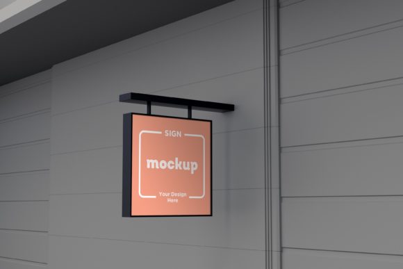 Square Wall Mount Façade Sign Mockup for Professional Design Presentations